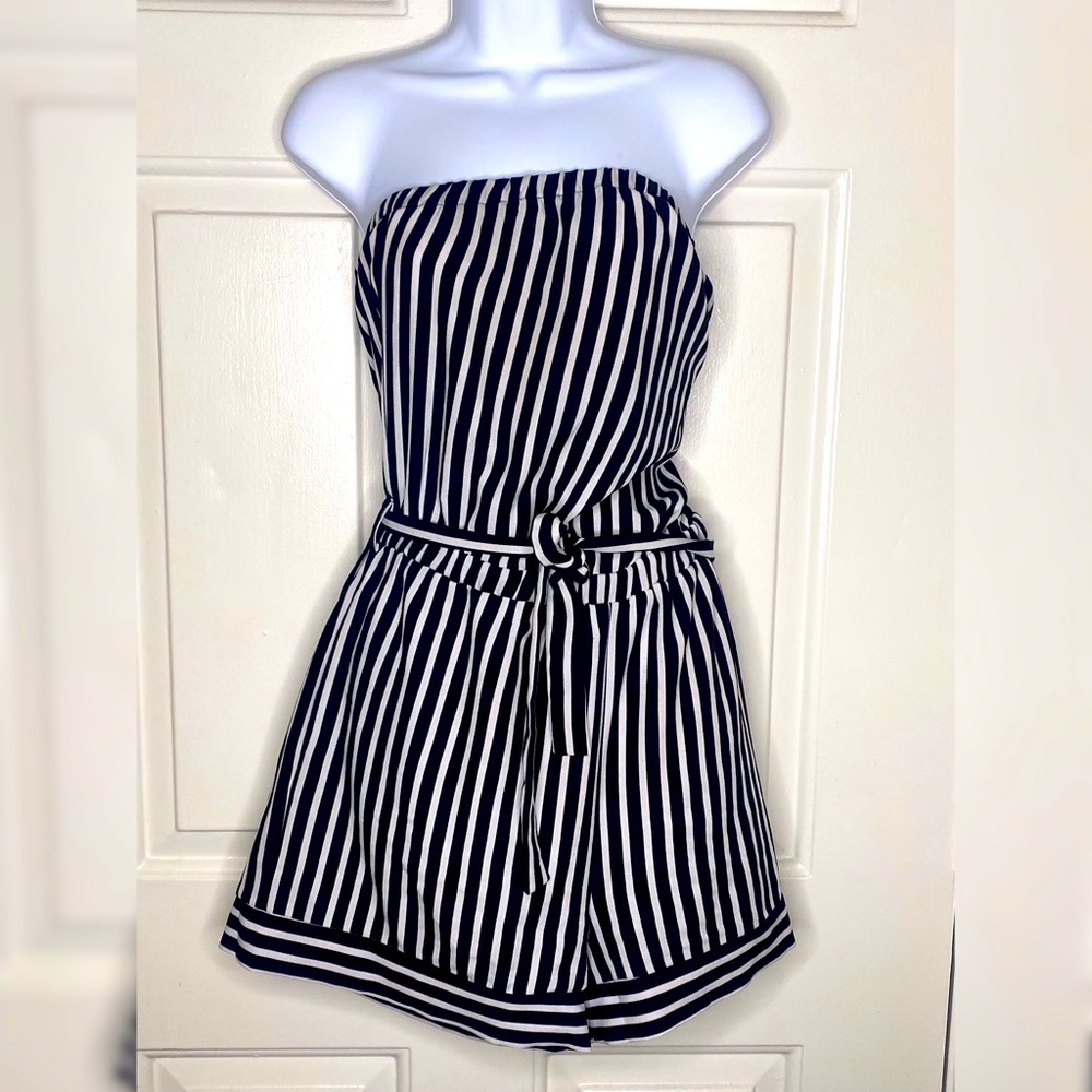 Black and white tube top romper